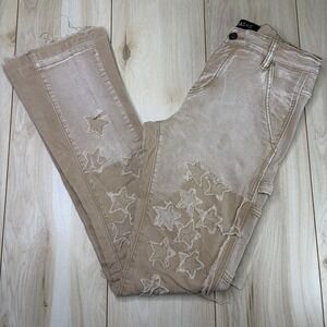 Valabasas Tan Star Print Design Work Jeans Flare Pants Mens Size 32x34